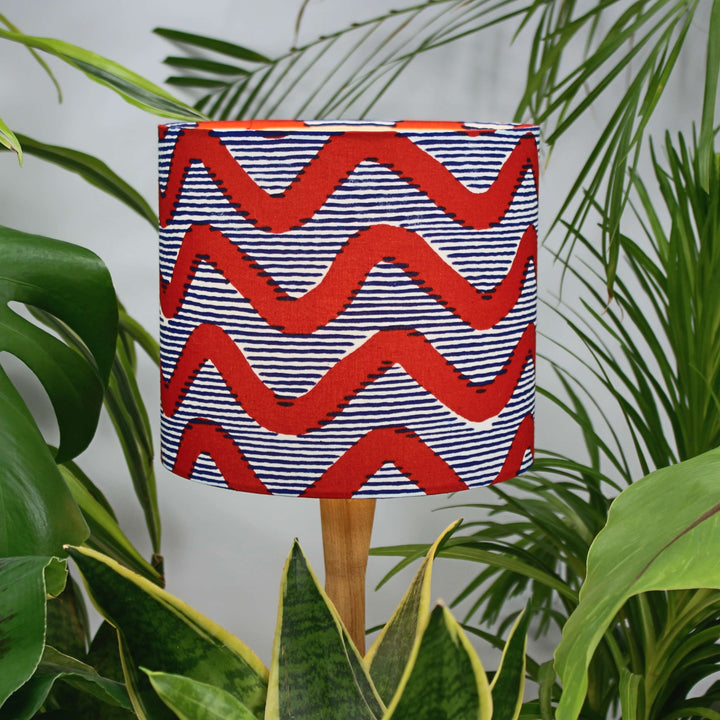 Navy and Red Waves African Lampshade