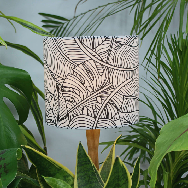 Black and White Monstera Leaf Tropical Lampshade