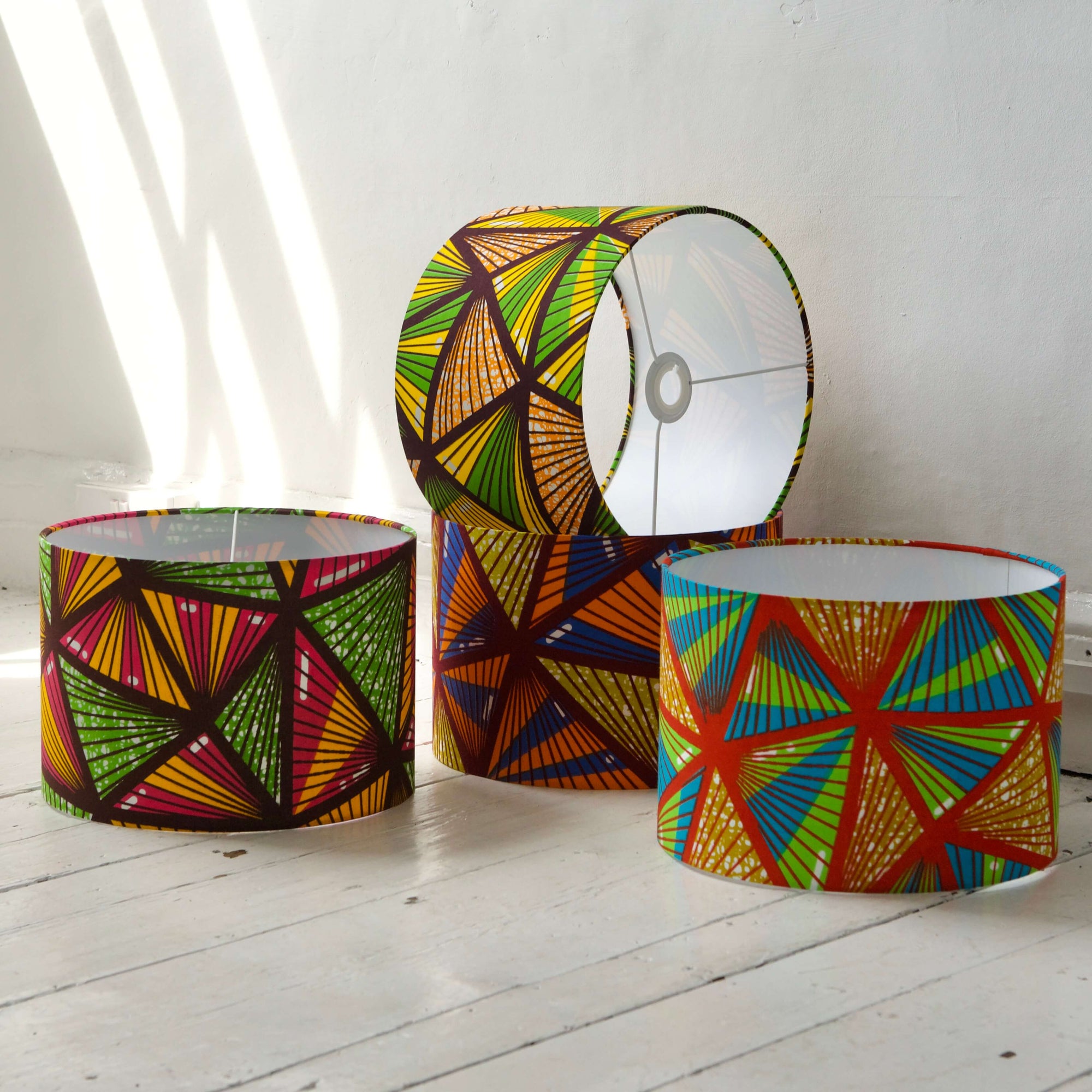 Pink and Green Geometric Triangles African Lampshade