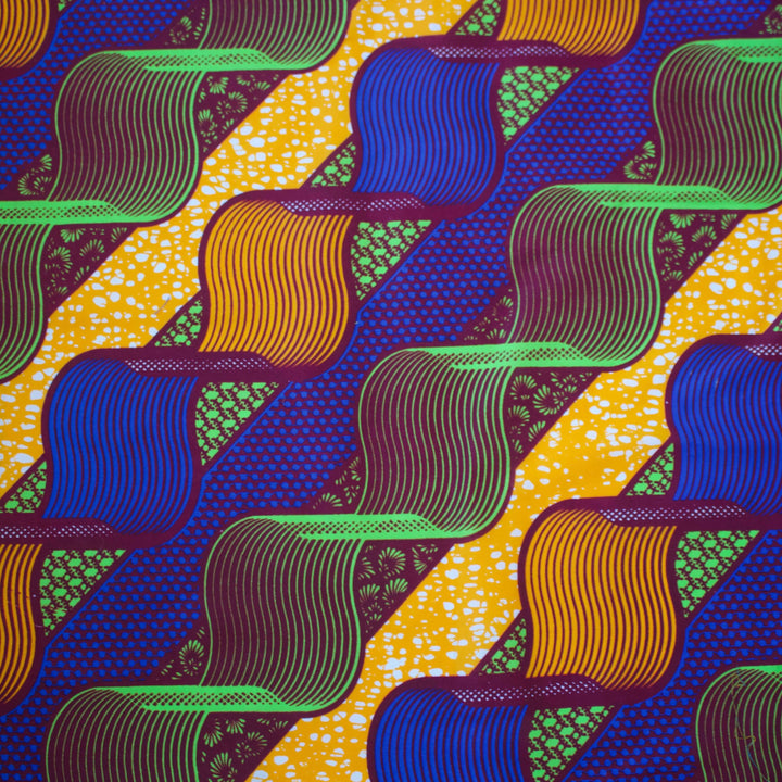 Blue and Green Ribbon Waves Fabric