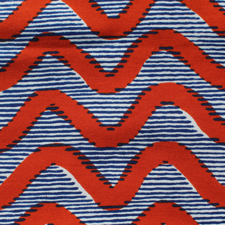 Red and Navy Blue Waves Fabric