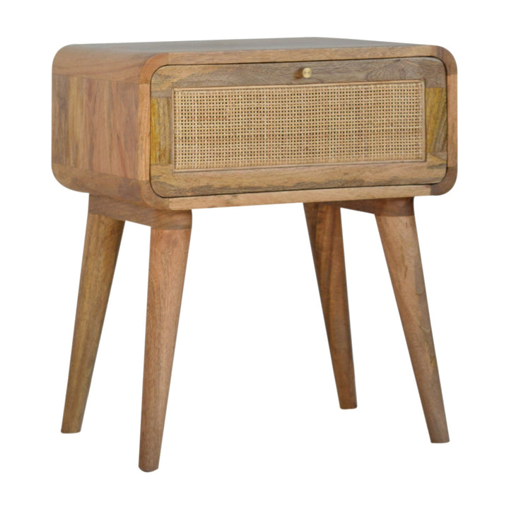 Mango Wood Bedside Table with Rattan Drawer