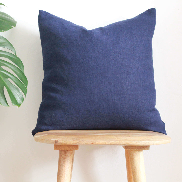 Navy Blue Linen Cushion Cover - Tropikala